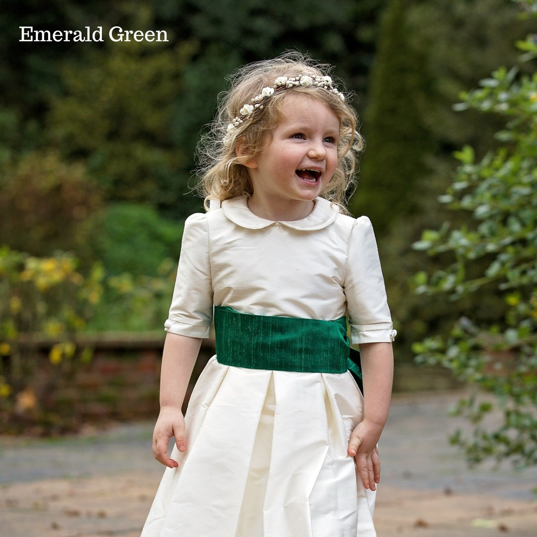 Emerald Green Silk Flower Girl Sash
