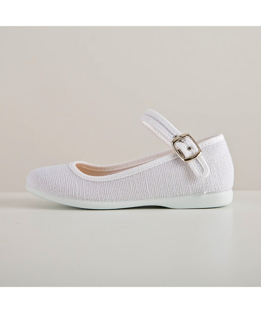 White Linen Flower Girl Shoes