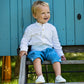 Pageboy in Linen Shirt and Blue Knickerbockers | Amelia Brennan